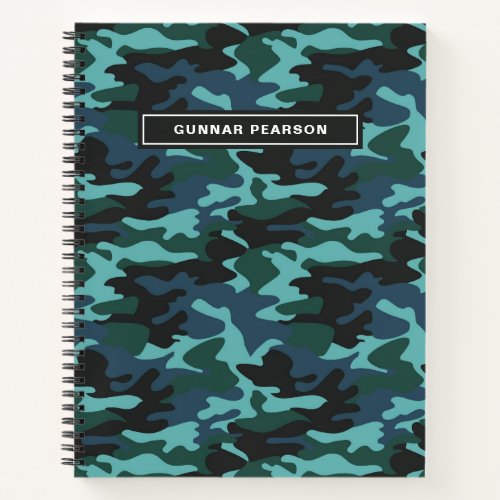 Modern Camouflage Pattern Name Blue Notebook