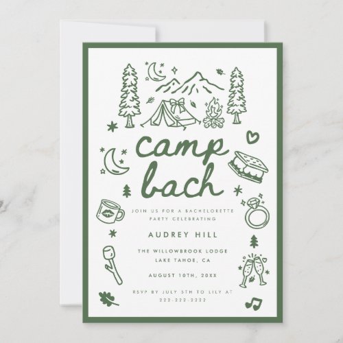Modern Camp Bach Olive Green Script Bachelorette Invitation