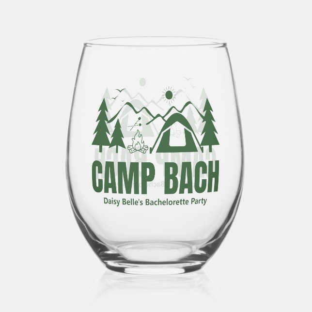 Modern Camp Bachelorette Green Stemless Wine Glass (Front)