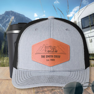 Modern Camper Mountain Road Trip Adventure Leather Patch Hat
