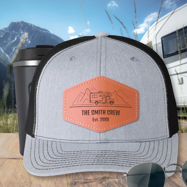 Modern Camper Mountain Road Trip Adventure Leather Patch Hat (Modern Camper Mountain Road Trip Adventure Leather Patch Hat ©Susanne Sachers - Sunny Wanderlust 🌞✈)