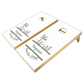 Modern Camping Family Name Template Cornhole Set