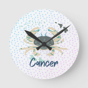 Modern Cancer Crab Zodiac Round Clock