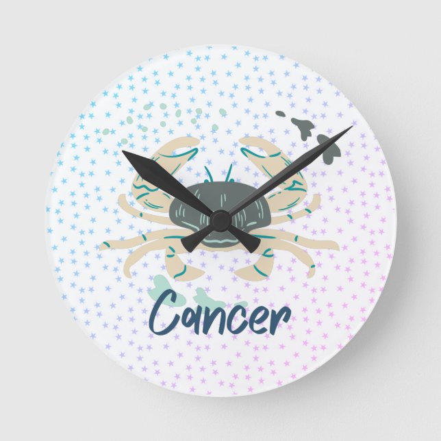 Modern Cancer Crab Zodiac  Round Clock (Front)