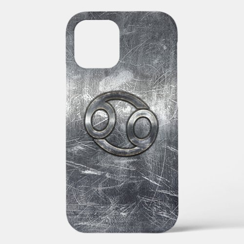 Modern Cancer Sign in Silver Metal Style iPhone 12 Case