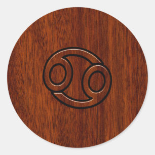 Modern Cancer Zodiac Sign on Mahogany Decor Classic Round Sticker