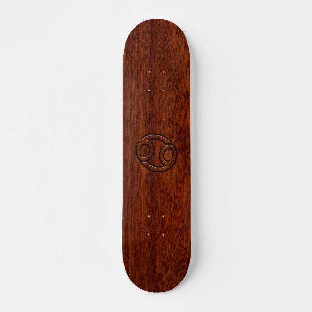 Modern Cancer Zodiac Sign on Mahogany Decor Skateboard (Front)