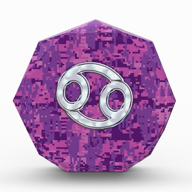 Modern Cancer Zodiac Sign Pink Digital Camouflage Acrylic Award (Front)