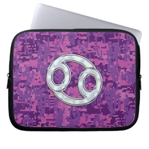 Modern Cancer Zodiac Sign Pink Digital Camouflage Laptop Sleeve
