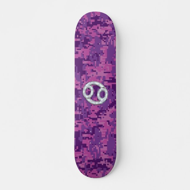 Modern Cancer Zodiac Sign Pink Digital Camouflage Skateboard Deck (Front)