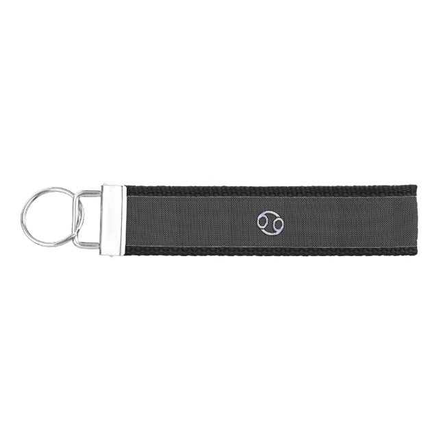 Modern Cancer Zodiac Symbol Carbon Fiber Print Wrist Keychain (Keys on Left)