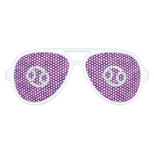 Modern Cancer Zodiac Symbol on Pink Digital Camo Aviator Sunglasses