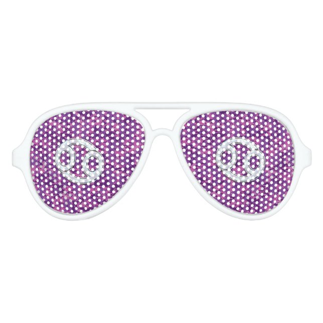 Modern Cancer Zodiac Symbol on Pink Digital Camo Aviator Sunglasses (Front)