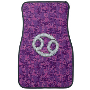 Modern Cancer Zodiac Symbol on Pink Digital Camo Car Floor Mat
