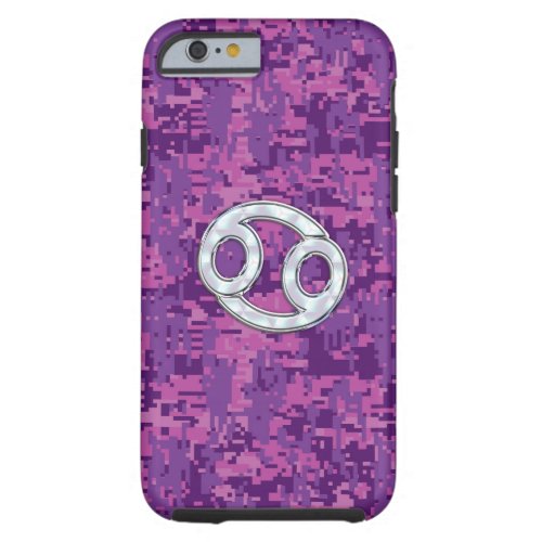 Modern Cancer Zodiac Symbol on Pink Digital Camo Tough iPhone 6 Case