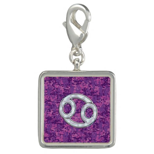 Modern Cancer Zodiac Symbol on Pink Digital Camo Charm