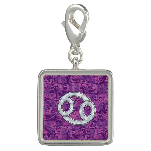 Modern Cancer Zodiac Symbol on Pink Digital Camo Charm (Front)