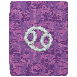 Modern Cancer Zodiac Symbol on Pink Digital Camo iPad Smart Cover