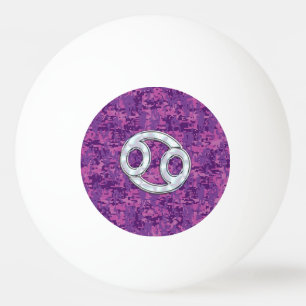 Modern Cancer Zodiac Symbol on Pink Digital Camo Ping-Pong Ball