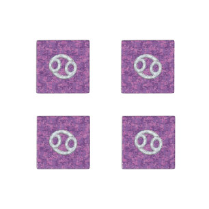 Modern Cancer Zodiac Symbol on Pink Digital Camo Stone Magnet