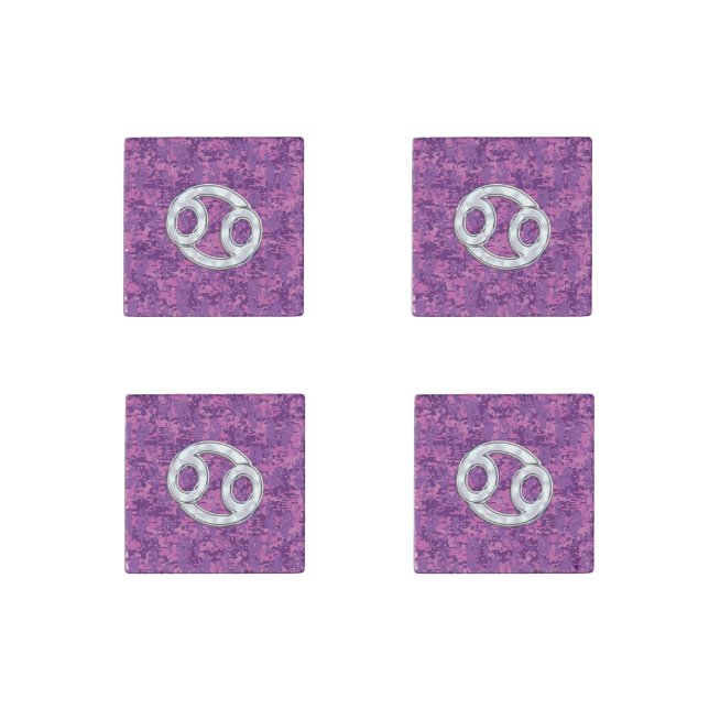 Modern Cancer Zodiac Symbol on Pink Digital Camo Stone Magnet (Front)
