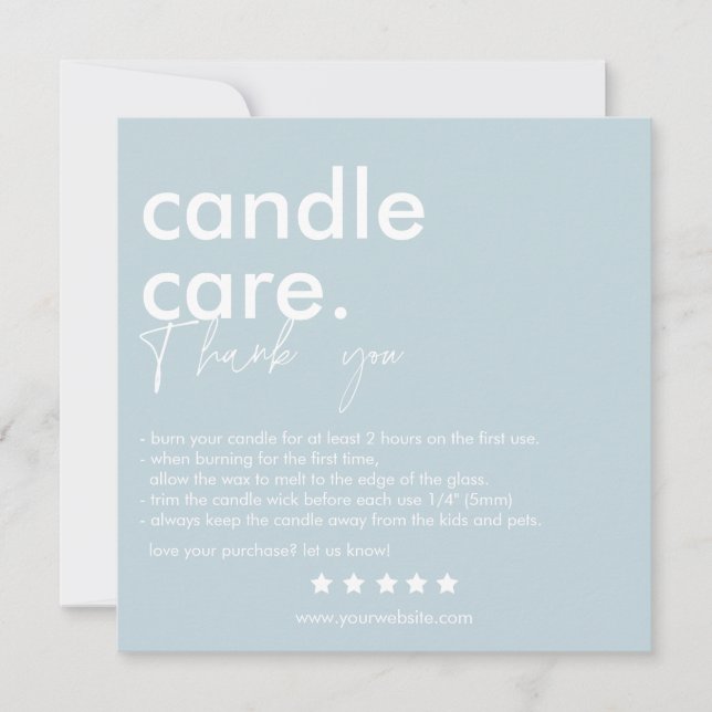 Modern Candle Care & Thank You Business Card (Front)