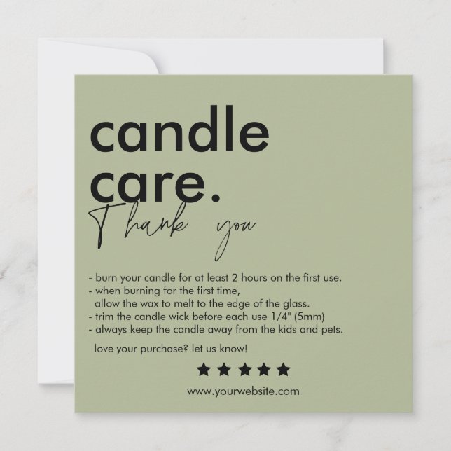 Modern Candle Care & Thank You Business Card (Front)
