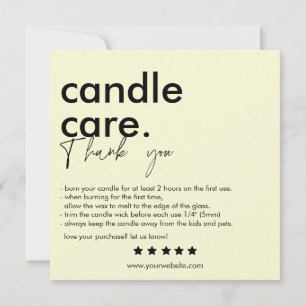 Modern Candle Care & Thank You Business Card