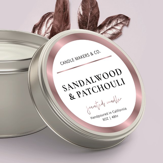 Modern Candle Jar Label Bronze Rose Gold Packaging (Elegant rose gold effect round product labels - great to use as jar or tin lid labels)