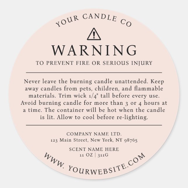 Modern Candle Packaging Warning Label Blush Pink (Front)