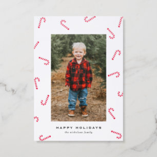 Modern Candy Cane Holiday Christmas Letterpress Photo Cards