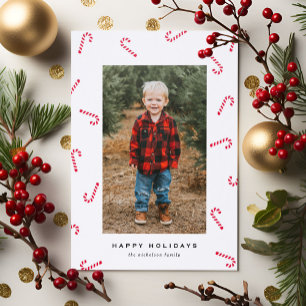 Modern Candy Cane Holiday Christmas Letterpress Photo Cards