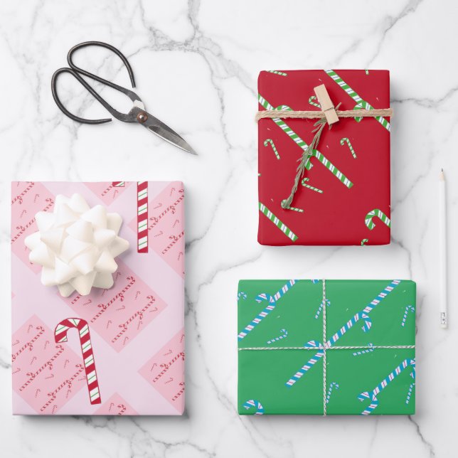 Modern Candy Cane Pattern Wrapping Paper Sheets (Front)