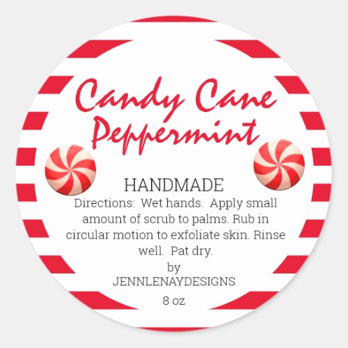 Modern Candy Cane Peppermint Homemade Sugar Scrub Classic Round Sticker