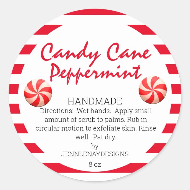 Modern Candy Cane Peppermint Homemade Sugar Scrub Classic Round Sticker (Front)