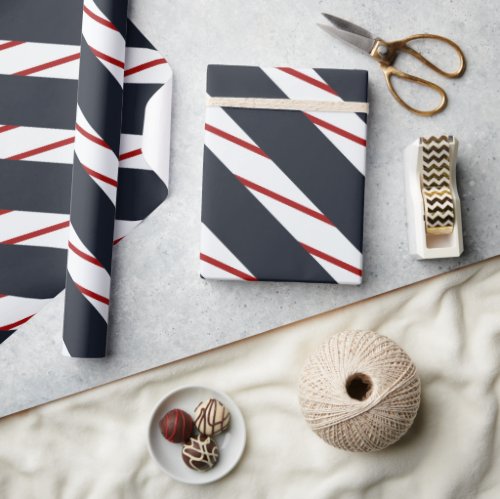 Modern Candy Cane Strip on Black Wrapping Paper