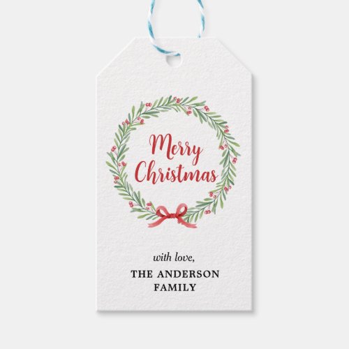 Modern Candy Cane Stripes Merry Christmas Wreath G Gift Tags