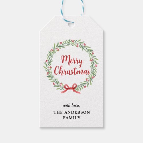 Modern Candy Cane Stripes Merry Christmas Wreath G Gift Tags