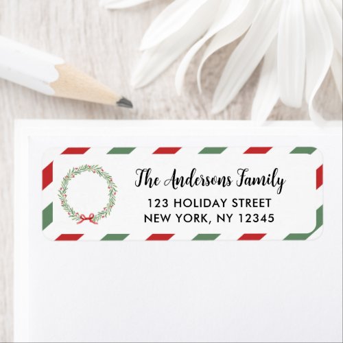 Modern Candy Cane Stripes Merry Christmas Wreath  Label