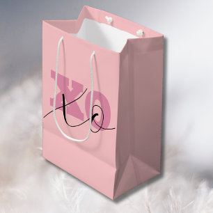 Modern Candy Pink Black XOXO Valentine Medium Gift Bag