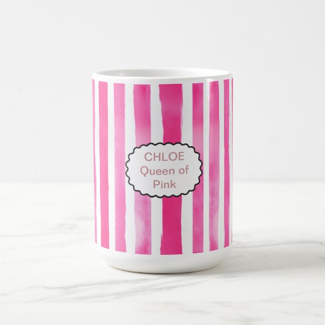 Modern Candy Pink Striped Name & Title Coffee Mug (Center)