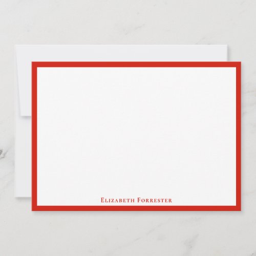 Modern Candy Red Border Flat Note Card