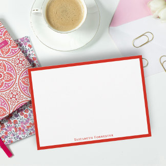 Modern Candy Red Border Flat Note Card
