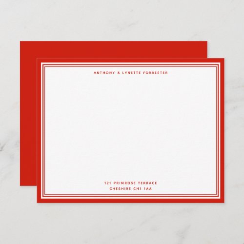 Modern Candy Red Name  Address Note Card