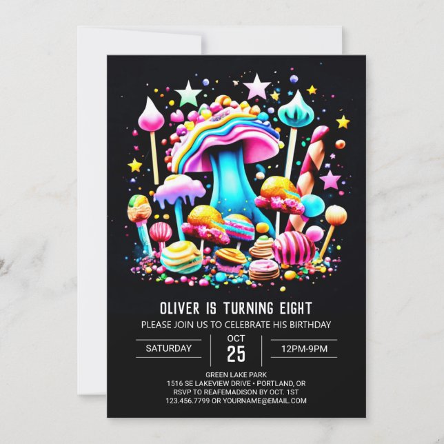Modern Candyland Colorful Birthday Invitation (Front)