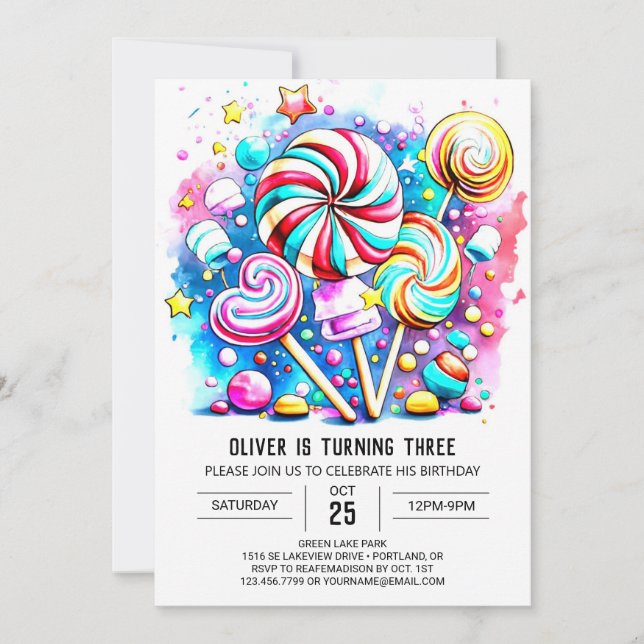 Modern Candyland Editable Birthday Invitation (Front)