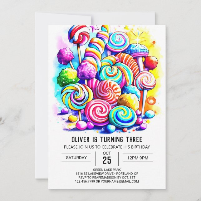 Modern Candyland Kids Birthday Invitation (Front)