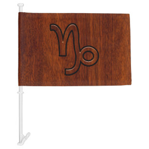 Modern Capricorn Symbol in Mahogany Style print Car Flag