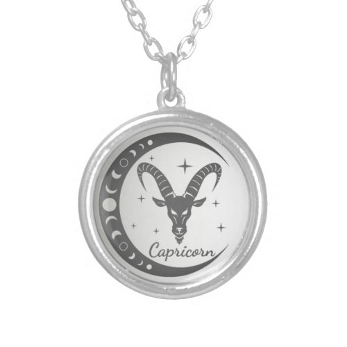 Modern  Capricorn Zodiac Horoscope Celestial  Silver Plated Necklace