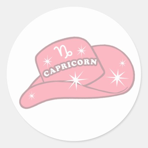 Modern Capricorn Zodiac Pink Cowgirl Hat    Classic Round Sticker